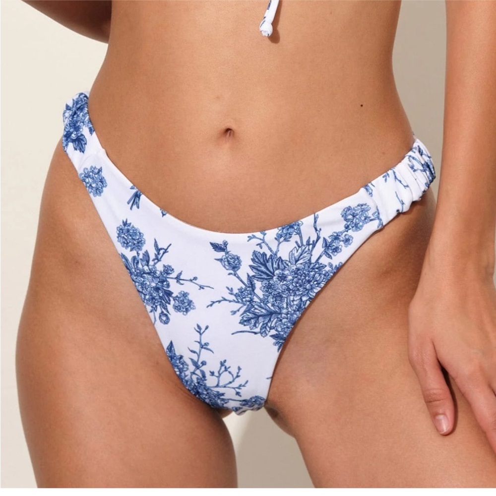Blue Floral Print Bikini Bottom - Women's Swim
